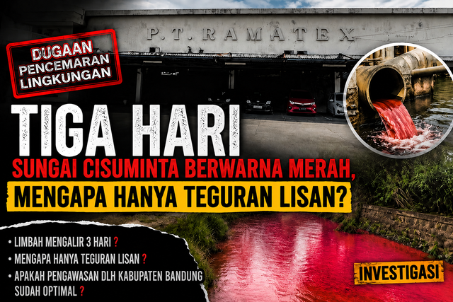 Ilustrasi dugaan pencemaran Sungai Cisuminta di Dayeuhkolot, Kabupaten Bandung yang diduga berasal dari limbah cair pabrik tekstil di kawasan PT Ramatex dan PT Anugerah Megah Lestari (AML)
